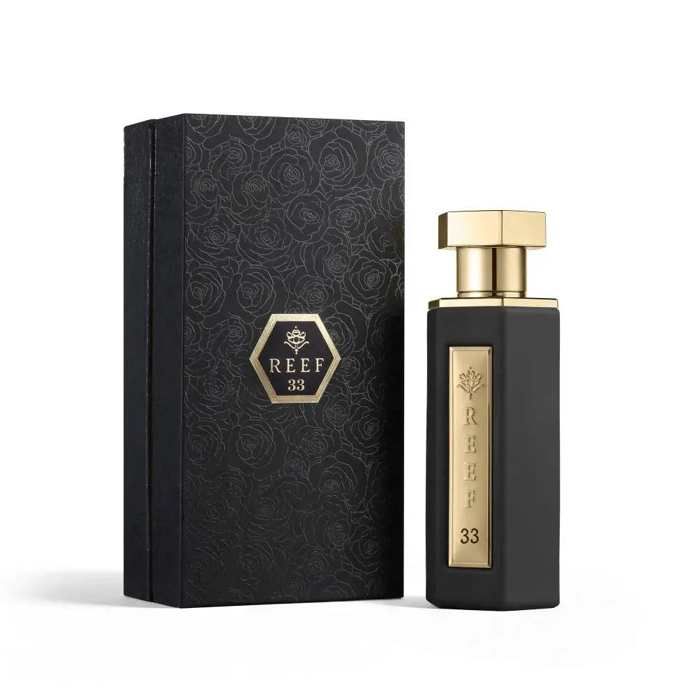 בושם Reef 33 (ריף 33) מבית Reef Perfumes יוניסקס 100 מ"ל, מבט חזיתי על הבקבוק המינימליסטי והיוקרתי המבטיח ניחוח אלגנטי.